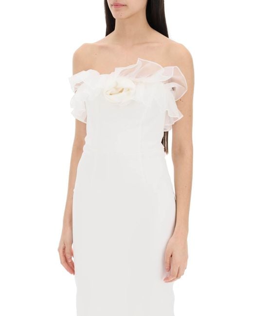 Alessandra Rich White Alessandra reich trägerloses Kleid mit Organza -Details