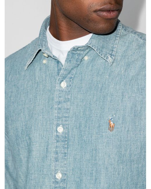 Polo Ralph Lauren Blue Slim-Fit Chambray Shirt for men