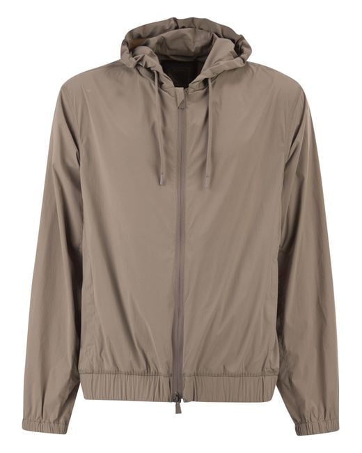 Herno Brown Lightweight Stretch Nylon Hooded Jacket for men