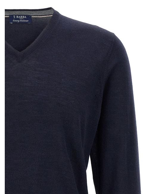 Barba Napoli Blue Wool And Silk Sweater for men