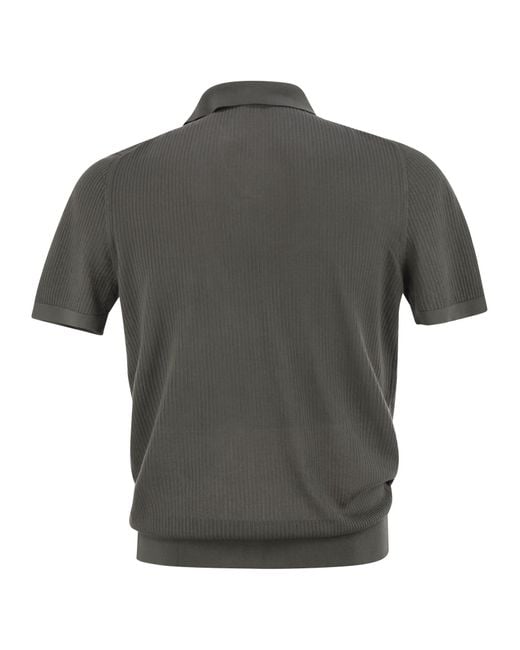 Fedeli Gray Giza Cotton Short-Sleeved Polo Shirt for men