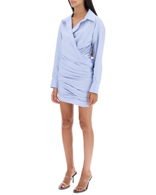 Alexander Wang Blue Drapierte Mini -Hemdkleid