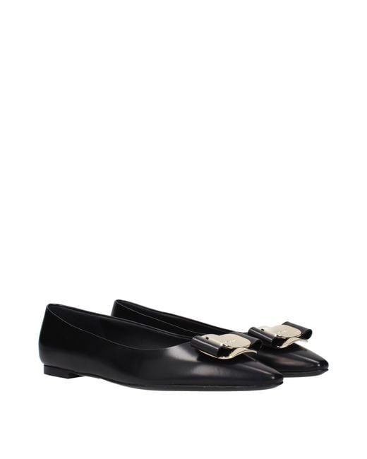 Ferragamo Black Zea Ballet Flats Leather