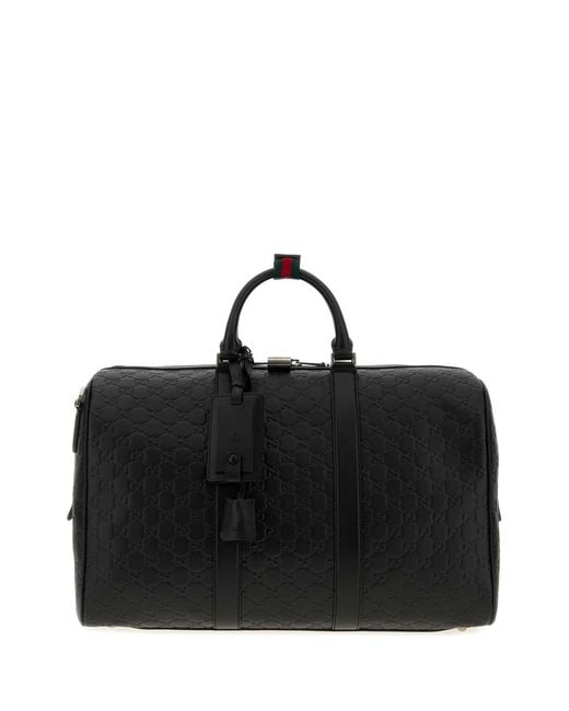 Gucci Black Leather Emblem Travel Bag