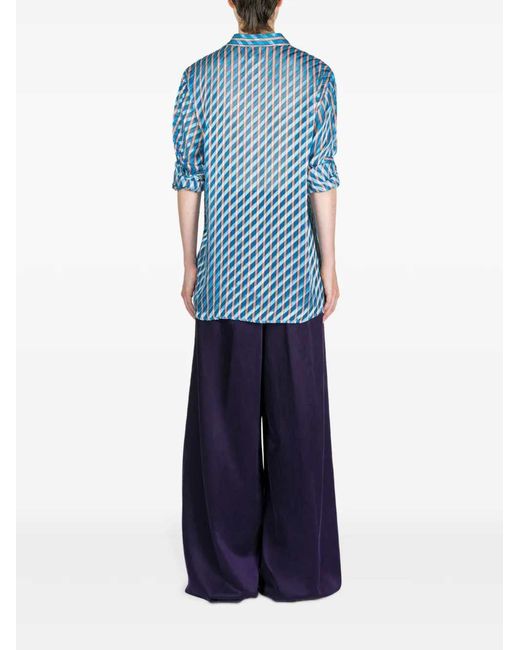 Dries Van Noten Gestreept Devoré Blouse in het Blue