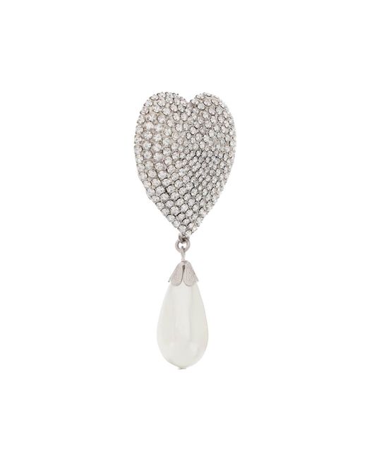Alessandra Rich White Heart Crystal Ohrringe mit Perlen