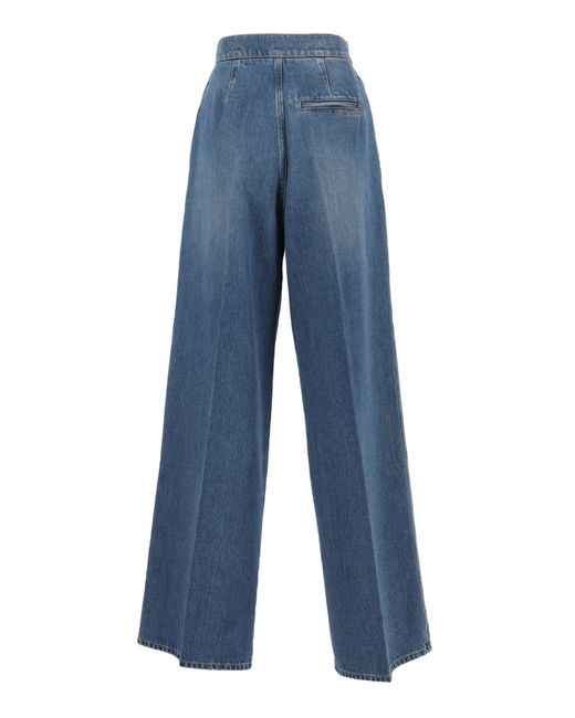 Alberta Ferretti Blue Straight-Leg High-Waist Trousers With Clean Tailored Finish