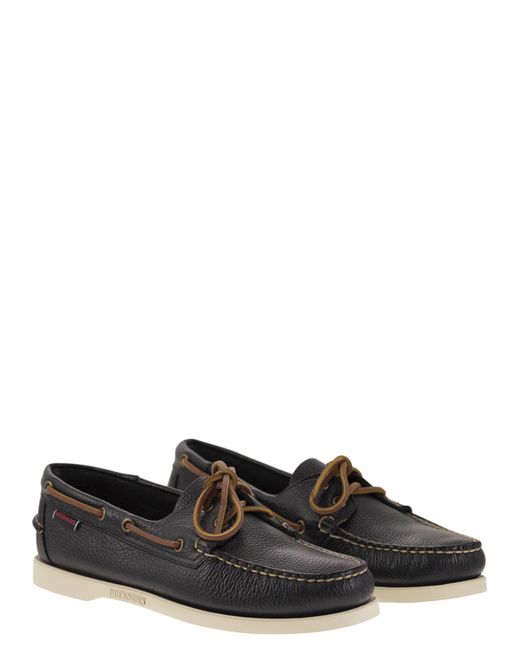 Sebago Black Portland Moccasin With Grained Leather