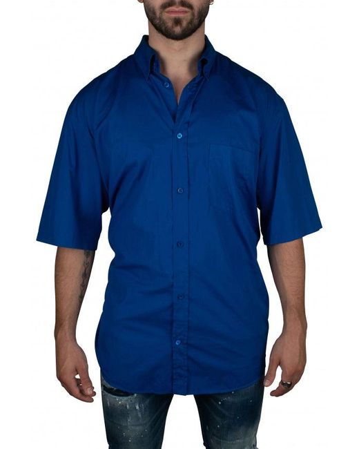 Balenciaga Electric Blue Cotton Shirt for men