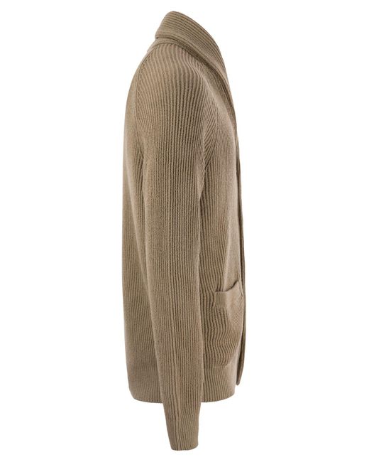 Brunello Cucinelli Brown Pure Cotton Ribbed Cardigan With Metal Button Fastening for men