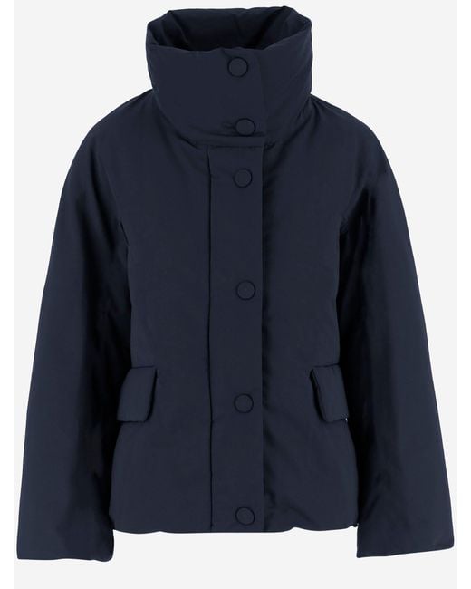 Aspesi Blue Cotton Blend Jacket With High Collar And Flap Pockets
