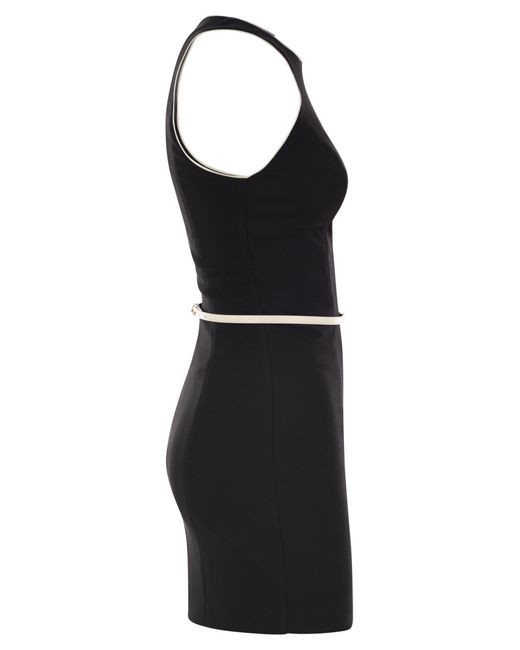 Elisabetta Franchi Black Crepe -Kleid mit kontrastierenden Gürtel