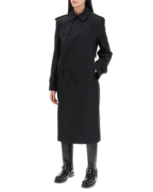 Burberry Double Breasted Silk Twill Trench Coat in het Black