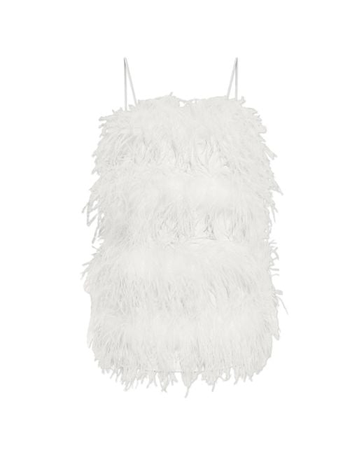 Oseree White Bridal Satin Mini Dress Full Plumage