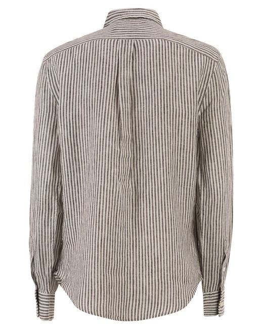 Polo Ralph Lauren Gray Classic-Fit Striped Linen Shirt