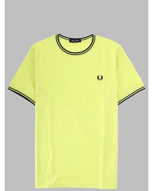Fred Perry Yellow T Shirt Con Doppia Riga