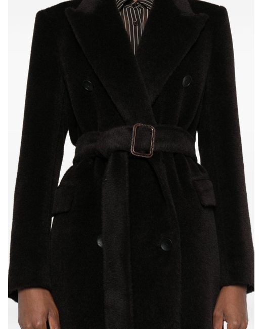Tagliatore Black Double-Breasted Alpaca-Wool Coat