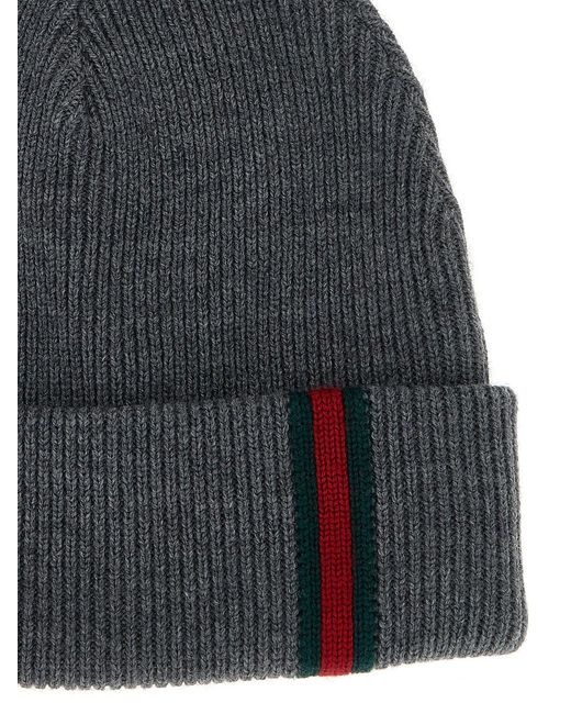 Gucci Black Web Detail Beanie for men