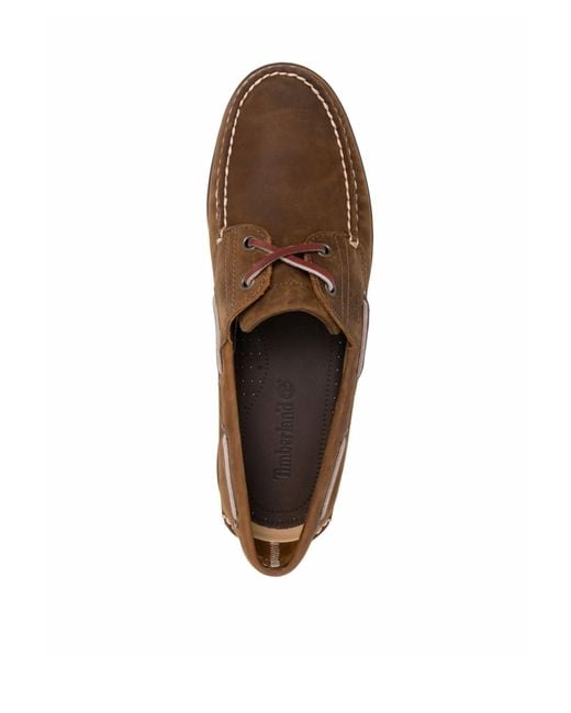 Timberland Brown Mocassini Marroni Da Barca Con Cuciture