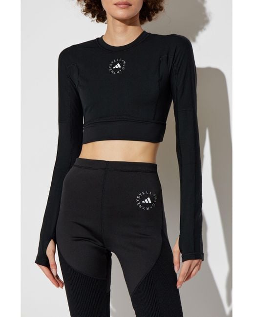 Adidas By Stella McCartney Black Logo Long-Sleeve Cropped T-Shirt for men