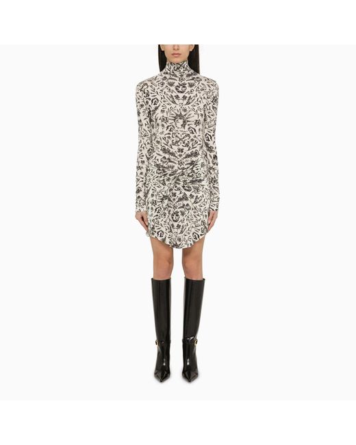 Off-White c/o Virgil Abloh White Off- Long-Sleeved Mini Dress With Tattoo Print