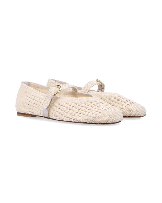 Stuart Weitzman Natural Ecru Crochet Leora Mary Jane Flat Upper Shoes