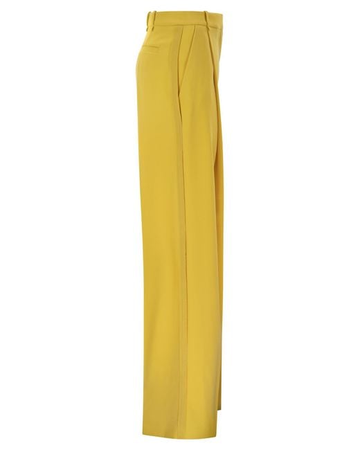 Elisabetta Franchi Yellow Lightweight Crepe Trousers With Charm Logo