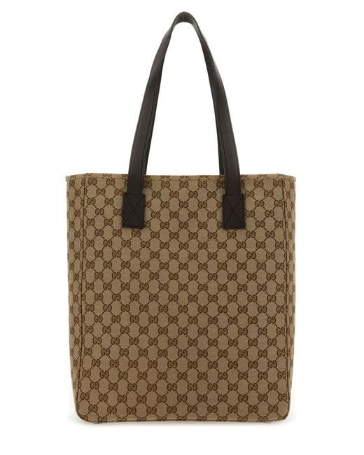 Gucci Brown Fabric Shopping Bag Gg Medium
