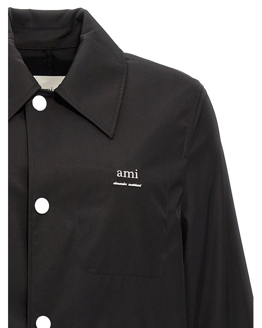 AMI Black Technical Twill Trench Coat for men