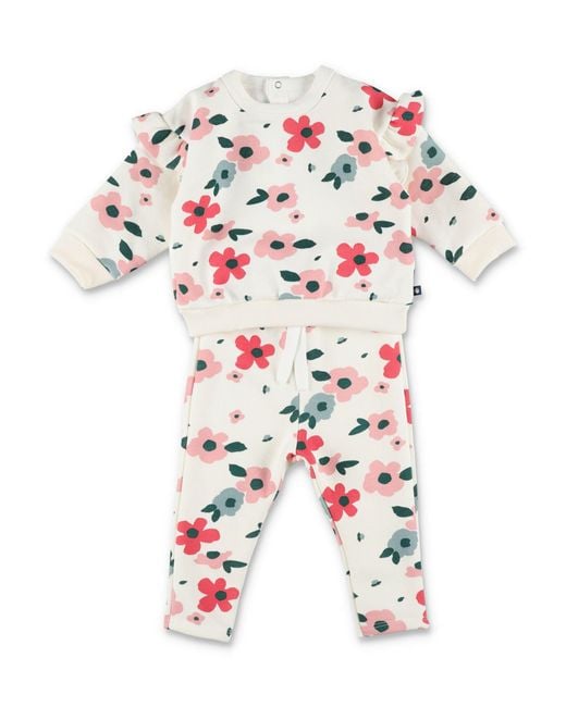 Petit Bateau White Girls Floral Sweatshirt And Leggings Set