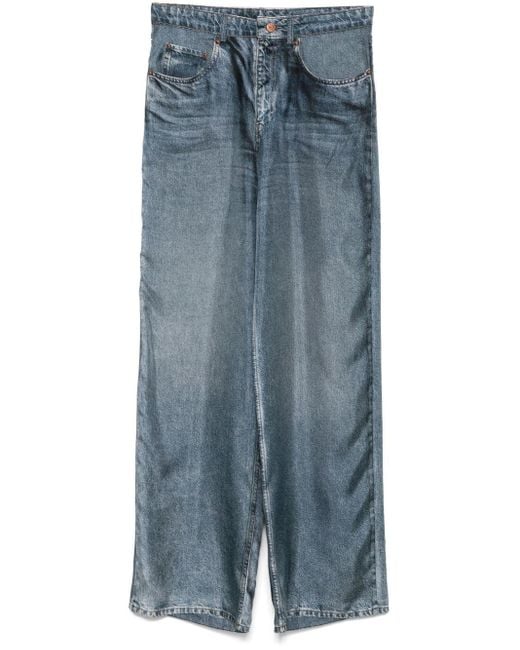 Pierre Louis Mascia Blue Denim Print Silk Trousers