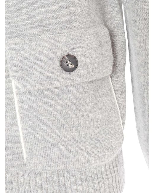 Kangra Cashmere Gray Knitted Jacket With Buttons And Pockets Wool Cashmere Heavy