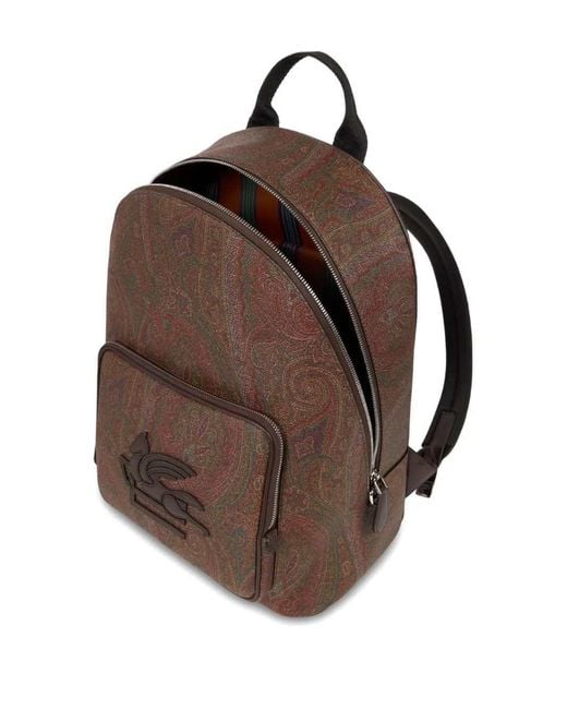 Etro Brown Paisley Jacquard Backpack for men