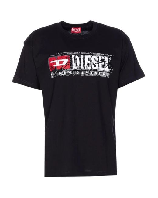 DIESEL Black Crew Neck T -Shirt mit Druck