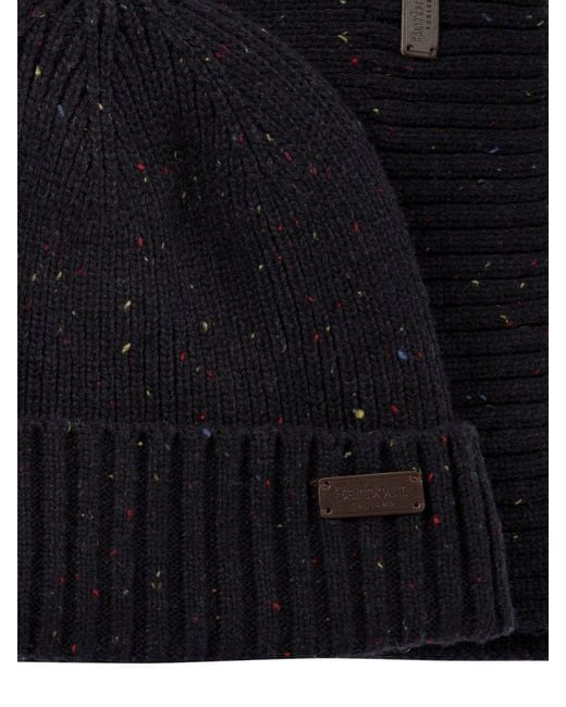 Barbour Black "Carlton Fleck" Cap And Scarf Set for men