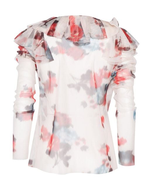 Philosophy Di Lorenzo Serafini Pink Blouse With Abstract Pattern And Ruffle Design