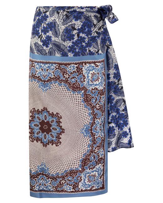 Weekend by Maxmara Blue Nuevo Printed Silk Sarong Skirt