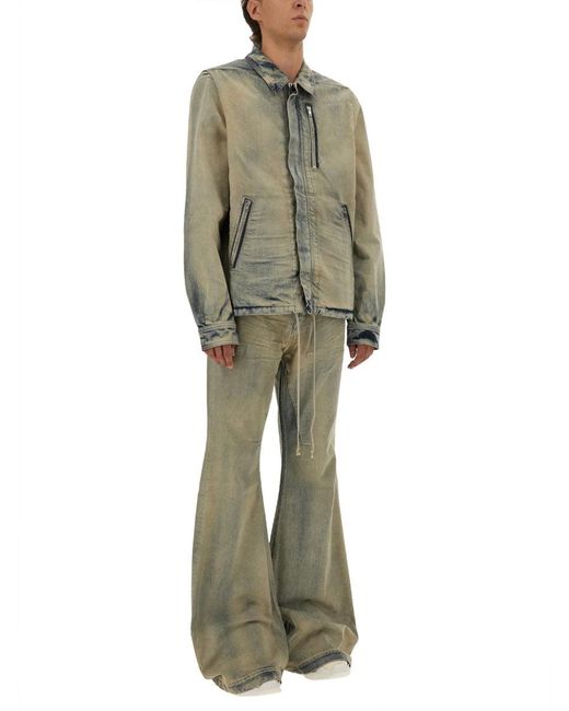 Rick Owens Green Distressed Wide-Leg Denim Pants With Vintage Appeal for men