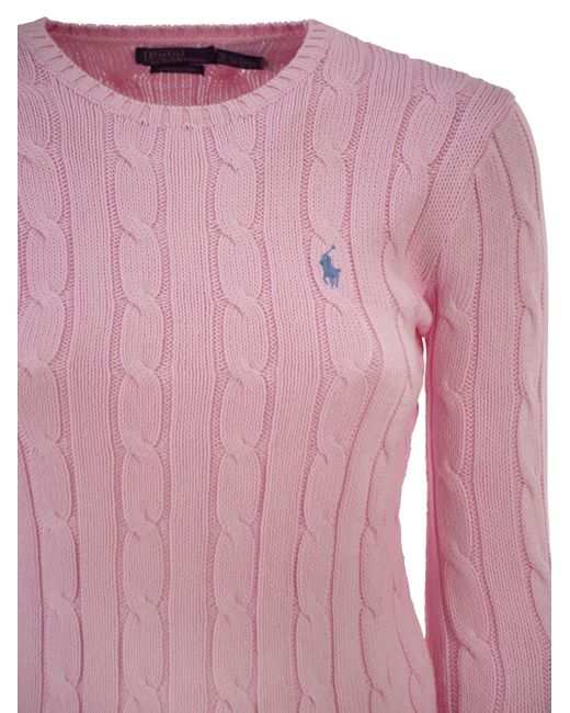 Polo Ralph Lauren Pink Cotton Cable Knit Crew Neck Jumper