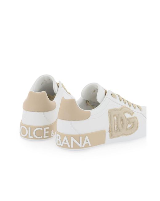 Sneakers Portofino In Pelle Con Patch Logo Dg di Dolce & Gabbana in White da Uomo