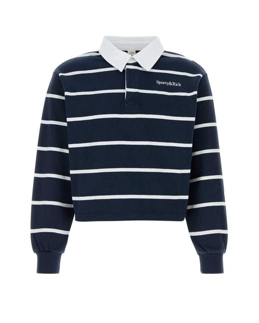 Sporty & Rich Blue Embroidered Cotton Polo Shirt