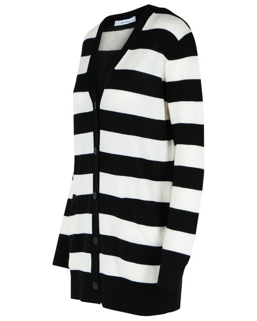 Max Mara Black Fiemme' Two-Tone Virgin Wool Cardigan