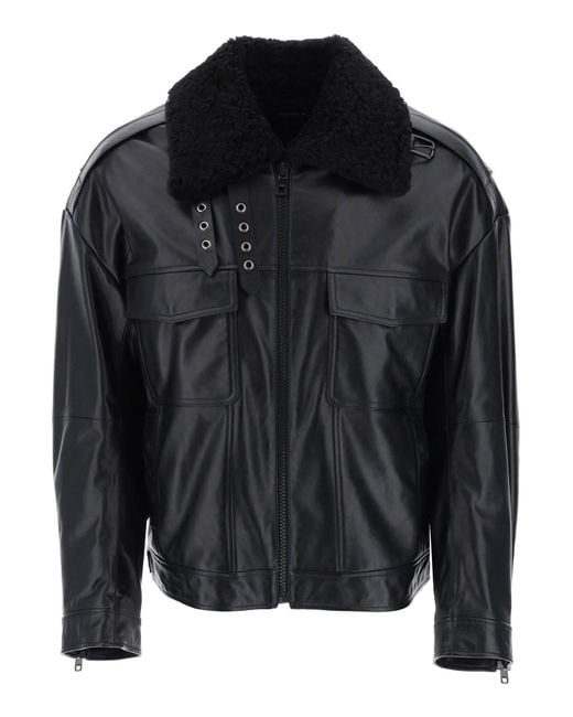 En cuir et veste de motard en fourrure Dolce & Gabbana pour homme en coloris Black