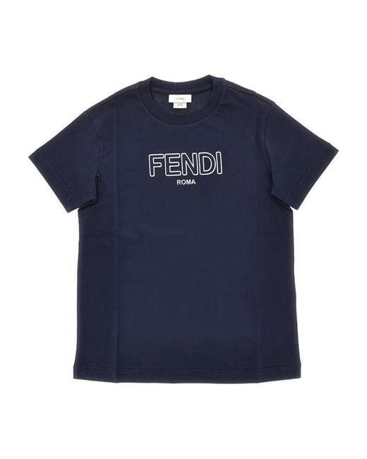 Fendi Blue T Shirt With Logo