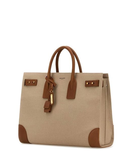 Saint Laurent Brown Two-Tone Canvas And Leather Large Sac De Jour Handbag