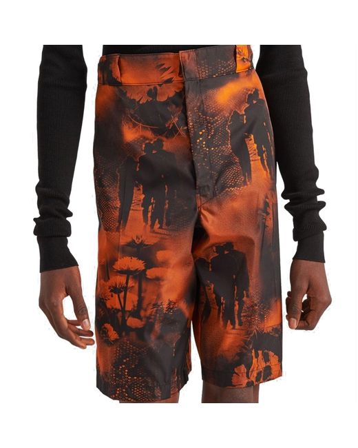 Prada Re Nylon Human Print Bermuda Shorts in Orange für Herren