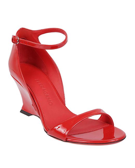 Ferragamo Red Vidette Leather Wedge Sandal