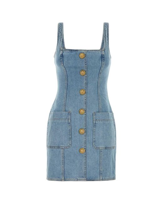 Balmain Blue Stretch Denim Dress