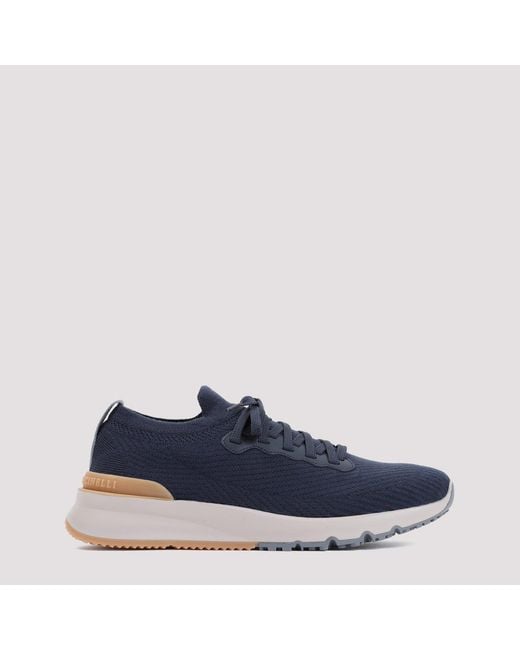 Brunello Cucinelli Blue Wool Sneakers With Rubber Sole