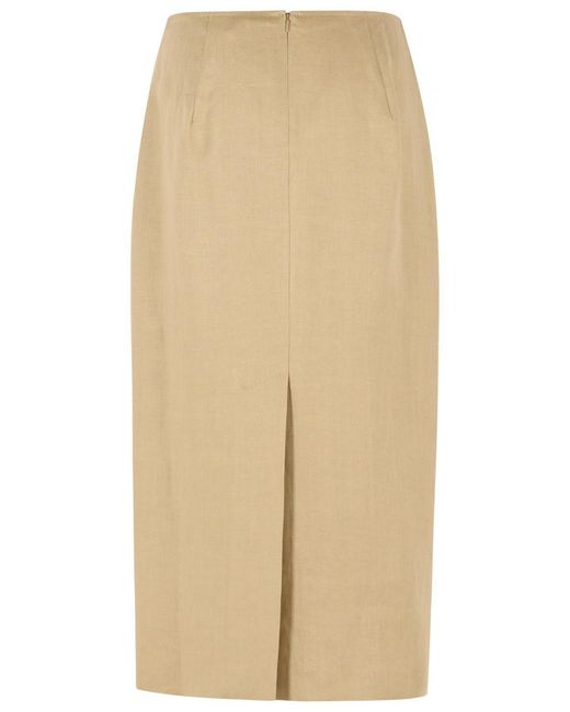 Max Mara Natural 'Veranda' Diagonal Slim Skirt Of Camel Linen